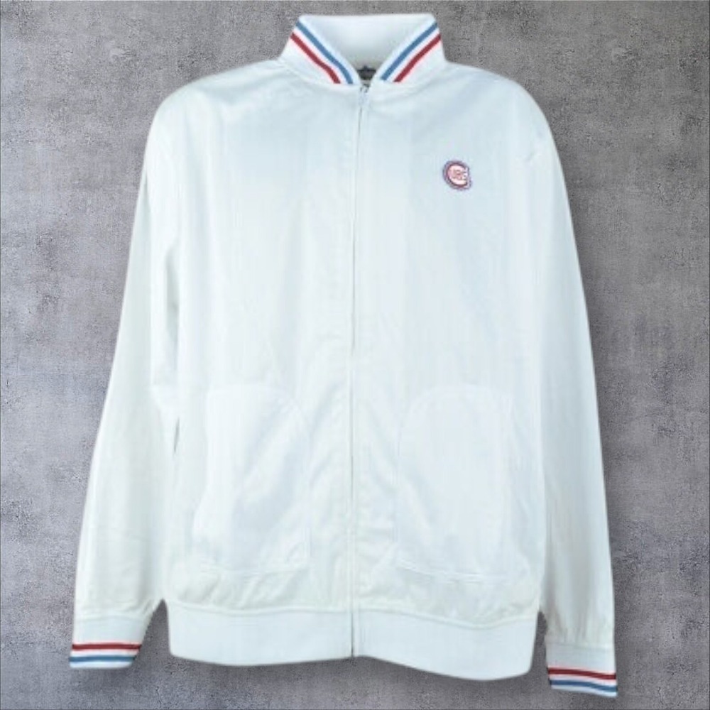 MLB Red Jacket Chicago Cubs Sweater Zipper Men Adults Vintage Size Large White
